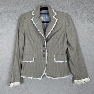 Rogue Bespoke Blazer Womens Medium Pinstripe Frayed Trim Ikram Statement Jacket